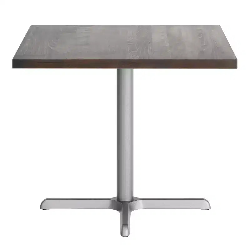 Plateau de table commercial carré en bois massif de 36 po avec piètement en X en fonte résistant à la rouille, hauteur repas