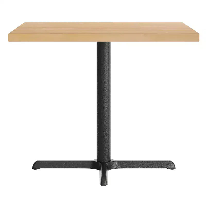 Plateau de table commercial carré en bois massif de 36 po avec piètement en X en fonte résistant à la rouille, hauteur repas