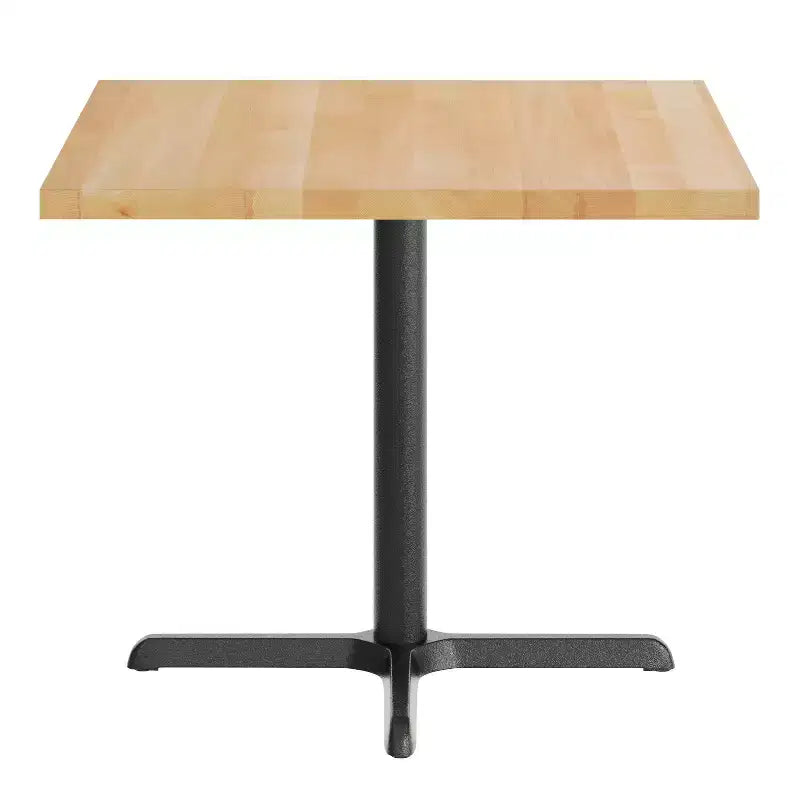 Plateau de table commercial carré en bois massif de 36 po avec piètement en X en fonte résistant à la rouille, hauteur repas