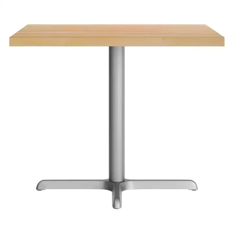 Plateau de table commercial carré en bois massif de 36 po avec piètement en X en fonte résistant à la rouille, hauteur repas