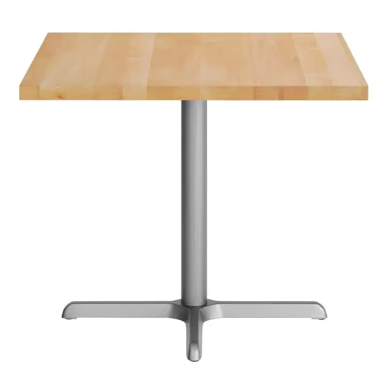 Plateau de table commercial carré en bois massif de 36 po avec piètement en X en fonte résistant à la rouille, hauteur repas
