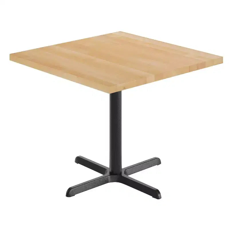 Plateau de table commercial carré en bois massif de 36 po avec piètement en X en fonte résistant à la rouille, hauteur repas