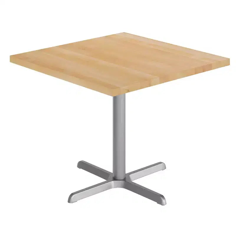 Plateau de table commercial carré en bois massif de 36 po avec piètement en X en fonte résistant à la rouille, hauteur repas