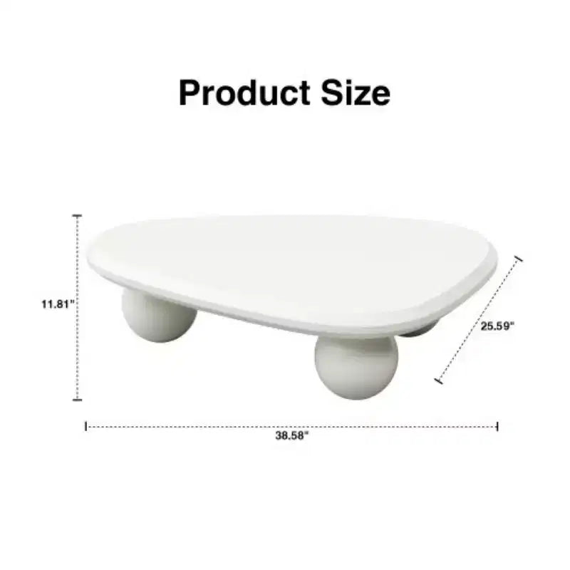 Table basse triangulaire incurvée moderne avec 3 pieds boules, table d'appoint centrale pour salon ou petits espaces