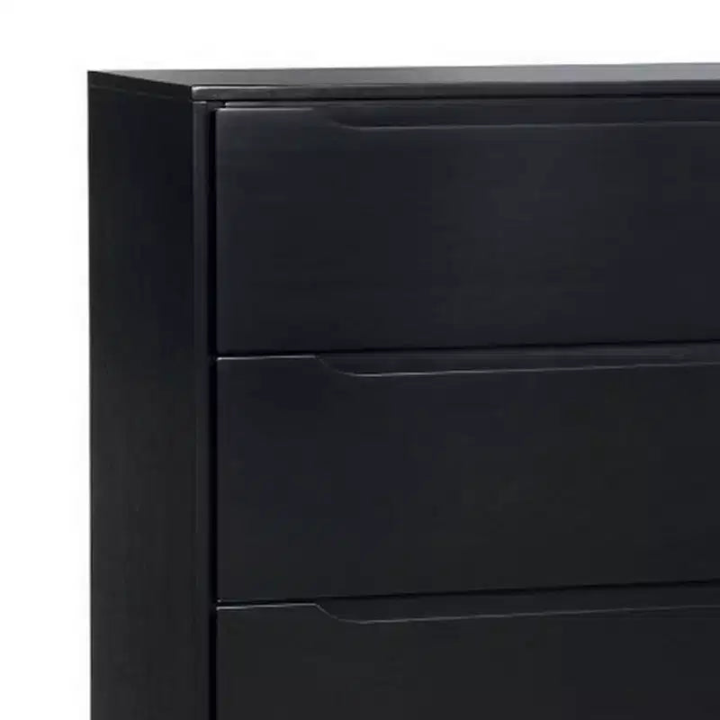Commode à 4 tiroirs en bois avec pieds ronds fuselés, noire
