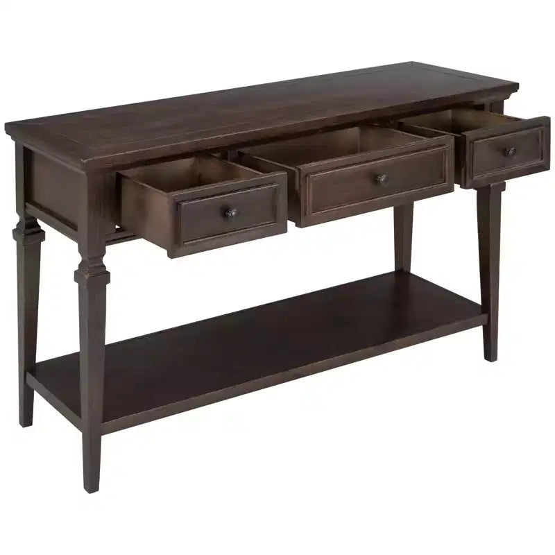 Console vintage avec rangement, Table d'entrée étroite avec tiroirs, Console de couloir de style campagnard avec étagère ouverte