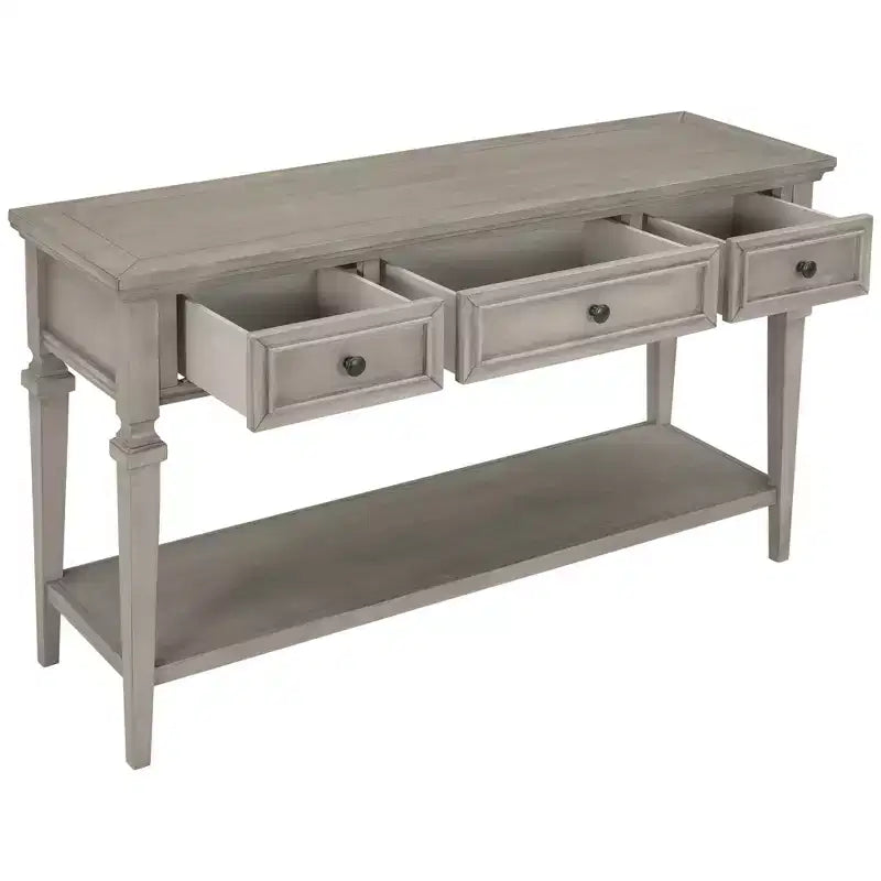 Console vintage avec rangement, Table d'entrée étroite avec tiroirs, Console de couloir de style campagnard avec étagère ouverte